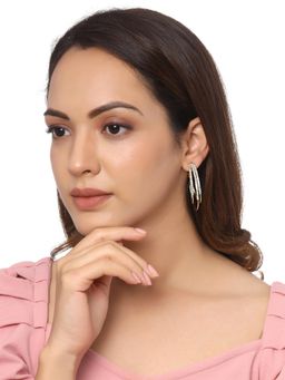 Yellow Chimes - Gold Tone Triple Round Shape Crystal Drop Earrings