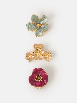 Accessorize London - Floral Metal Claw Clips (Pack of 3)