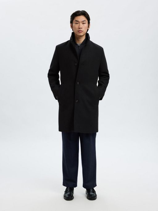 Selected Long Wool Blend Black Coat