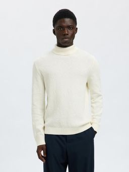 SELECTED HOMME - Organic Cotton Structured Turtle Neck Off White Sweater