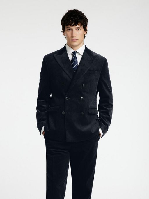 Selected Regular Fit Corduroy Tailored Blue Blazer