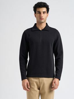 SELECTED HOMME - Cotton Blend Zipped Black Sweatshirt
