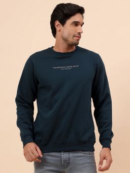 Cantabil - Breathable & Soft With Color Fastness Regular Fit Teal Sweatshirt