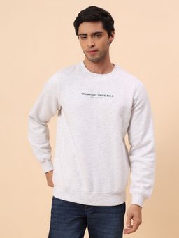 Cantabil - Breathable & Soft With Color Fastness Regular Fit Off White Sweatshirt