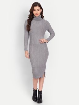 IKI CHIC - Grey Cable Knit Full Sleeve Midi with a Rollover Turtleneck