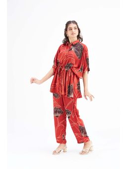 Hasttvam - Amae Red Floral Print Co-Ord (Set of 2)