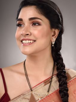 Saraf RS Jewellery - Gold Plated Traditional White AD Studded Mangalsutra with Earrings