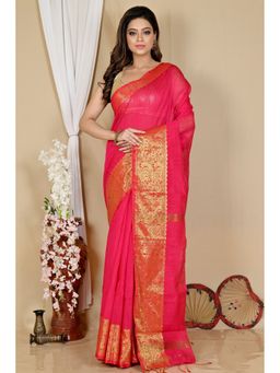 DipDiya - Women Asta Dark Pink Cotton Silk Bengali Handloom Saree without Blouse