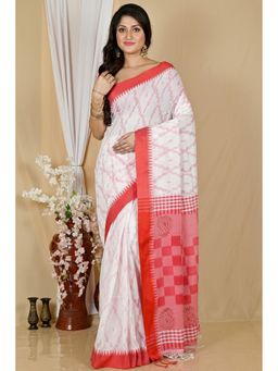 DipDiya - Women Seuma White Pure Cotton Bengali Saree with Unstitched Blouse