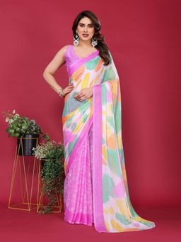 Odette - Women Purple Silk Floral Saree with Unstitched Blouse