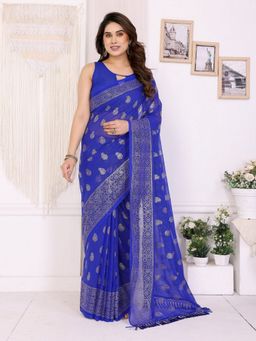 Odette - Women Blue Georgette Paisley Saree with Unstitched Blouse