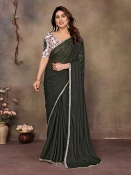 Odette - Women Green Georgette Solid Saree with Unstitched Blouse