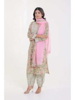 CHHAAP TILAK - Green Motifs with Yoke Lace Gota Button Kurta with Afghani Salwar and Dupatta