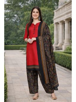 Rajnandini - Maroon Cotton Blend Printed Ready To Wear Kurta with Salwar and Dupatta