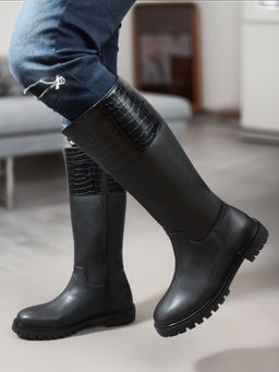 Carlton London - Black Outdoor Solid Women Casual Boots