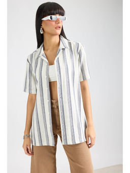 FREAKINS - Textured Knit Womens Stripes White Shirt