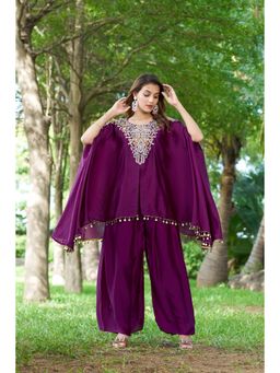 Miss Ethnik - Purple Embroidered Kaftan with Palazzo