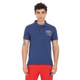 U.S. POLO ASSN. - Men Blue Pique Brand Tape Polo T-shirt