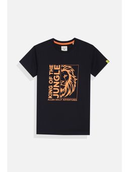 Allen Solly - Boys Black Regular Fit Graphic Print Crew Neck T-shirt