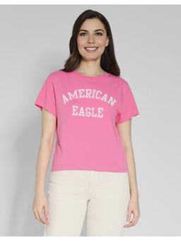 American Eagle - Women Pink Logo Tomboy T-shirt