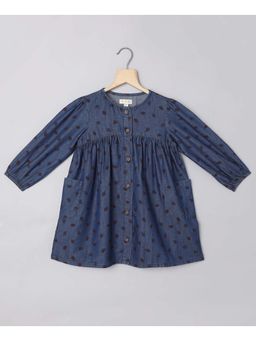 SWEETLIME BY AS - Full Sleeves Strawberry Printed Denim Organic Dress - Navy Blue