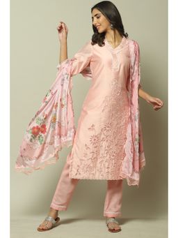 Biba - Pink Cotton Unstitched Suit (Set of 3)