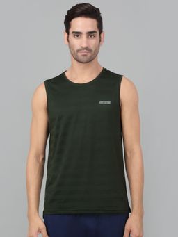 Cantabil - Men Olive Green Solid Sleeveless Activewear Tanks