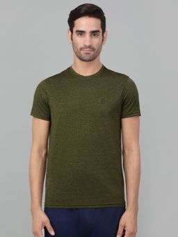 Cantabil - Men Olive Green Solid Half Sleeve Activewear T-shirt