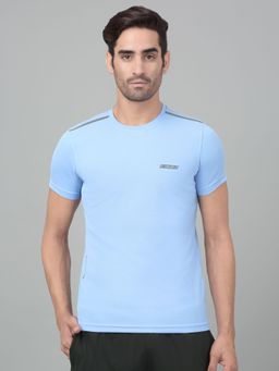 Cantabil - Men Sky Blue Solid Half Sleeve Activewear T-shirt