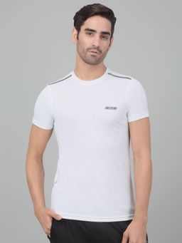 Cantabil - Men White Solid Half Sleeve Activewear T-shirt