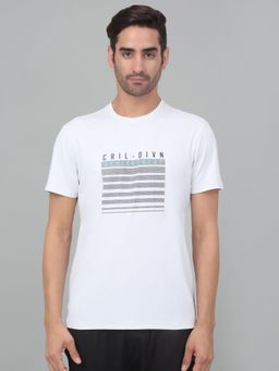 Cantabil - Men White Printed Half Sleeve Stretchable Activewear T-shirt