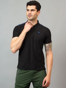 Cantabil - Men Black Solid Half Sleeve Activewear Polo T-shirt