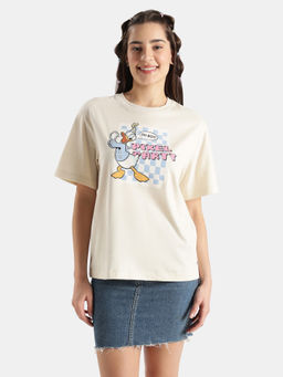 Jockey - Beige D200 Women Disney Donald Duck Cotton Oversized Printed T-Shirt