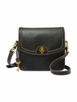 Fossil - Ainsley Solid-Plain Black Leather Crossbody Bag (M)