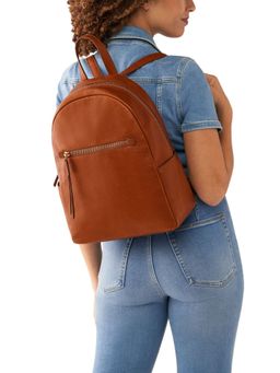 Fossil - Megan Solid-Plain Brown Leather Backpack (M)