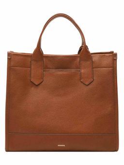 Fossil - Kyler Solid-Plain Brown Leather Tote Bag with Detachable Strap (M)