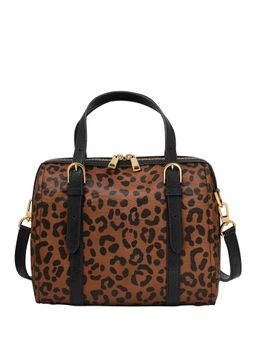 Fossil - Carlie Animal Printed Brown Cotton Satchel Bag with Detachable Strap (M)