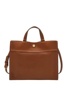 Fossil - Carmen Solid-Plain Brown Leather Tote Bag with Detachable Strap (M)