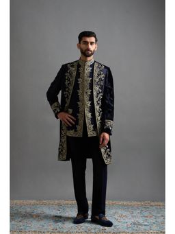 Gargee Designers - Viraasat Navy Blue Outer Jacket with Inner Jacket and Pant