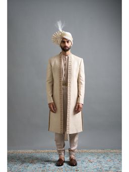 Gargee Designers - Aryaveer Beige Sherwani with Kurta and Churidar