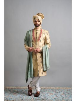 Gargee Designers - Samar Gold Sherwani with Kurta and Churidar