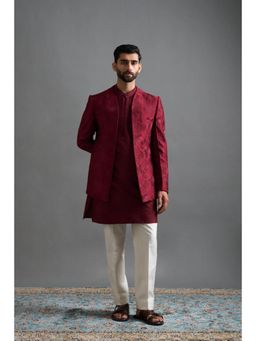 Gargee Designers - Maroon Majesty Maroon Jacket with Kurta and Pant