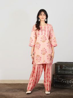 Spring Soul - Pink Cotton Farshi Salwar Sequin Highlight Kurta with Salwar Pant