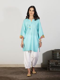 Spring Soul - Aqua Blue Applique Embroidery Kurta with Pant