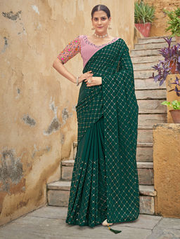 Odette - Festive Designer Green Saree with Unstitched Blouse