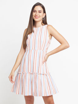 Zink London - Women's Multi-colour Stripes Mini Dress