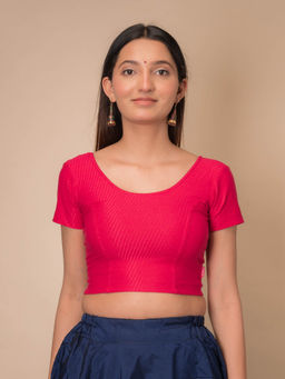 BINDIGASM'S ADVI - Self Design Rani Pink Cotton Stretchable Pull On Stitched Blouse