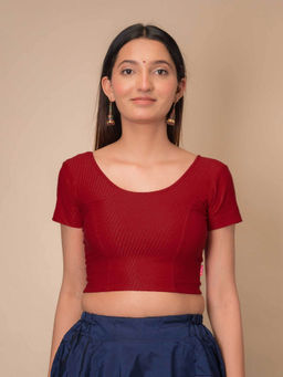 BINDIGASM'S ADVI - Self Design Maroon Cotton Stretchable Pull On Stitched Blouse