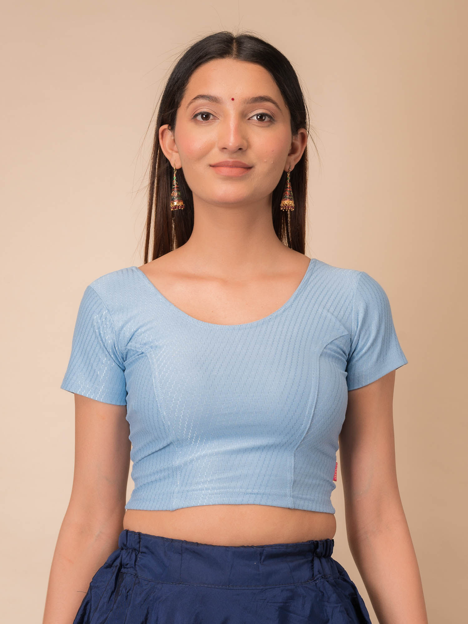 Buy BINDIGASM'S ADVI Self Design Sky Blue Cotton Stretchable Pull On  Stitched Blouse Online