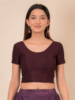 BINDIGASM'S ADVI - Self Design Wine Cotton Stretchable Pull On Stitched Blouse